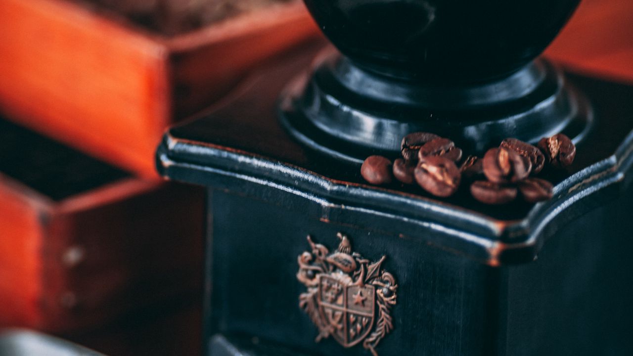 Wallpaper coffee grinder, coffee, grains, black