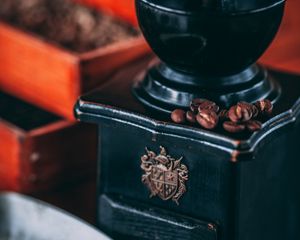 Preview wallpaper coffee grinder, coffee, grains, black