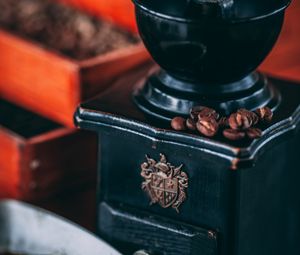 Preview wallpaper coffee grinder, coffee, grains, black