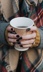 Preview wallpaper coffee, hand, glass, scarf