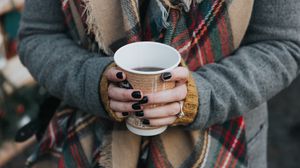 Preview wallpaper coffee, hand, glass, scarf