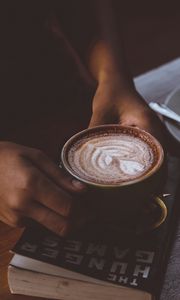 Preview wallpaper coffee, hands, cup, book