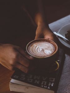 Preview wallpaper coffee, hands, cup, book