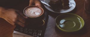 Preview wallpaper coffee, hands, cup, book