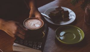 Preview wallpaper coffee, hands, cup, book