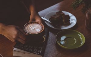 Preview wallpaper coffee, hands, cup, book