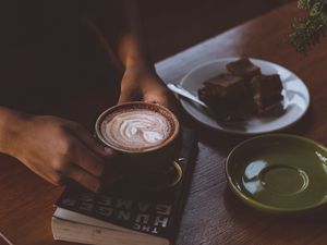 Preview wallpaper coffee, hands, cup, book