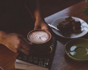 Preview wallpaper coffee, hands, cup, book