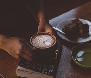 Preview wallpaper coffee, hands, cup, book