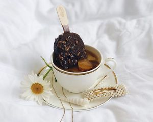 Preview wallpaper coffee, ice cream, cup, flower, aesthetics