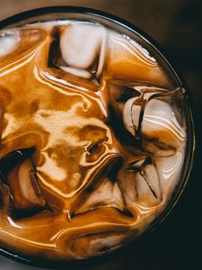 Preview wallpaper coffee, ice, glass, foam, caramel