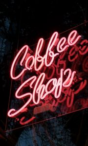 Preview wallpaper coffee, inscription, neon, backlight, dark