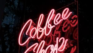 Preview wallpaper coffee, inscription, neon, backlight, dark