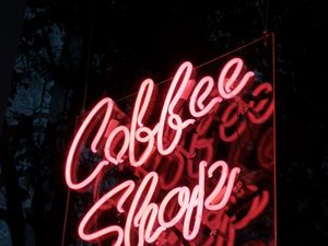 Preview wallpaper coffee, inscription, neon, backlight, dark