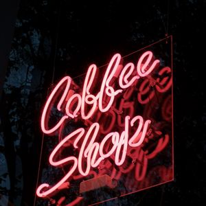Preview wallpaper coffee, inscription, neon, backlight, dark