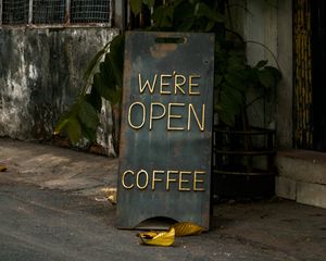 Preview wallpaper coffee, inscription, open, words, sign