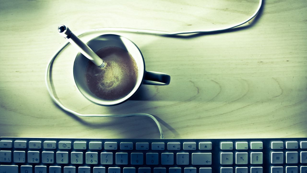 Wallpaper coffee, keyboard, desk