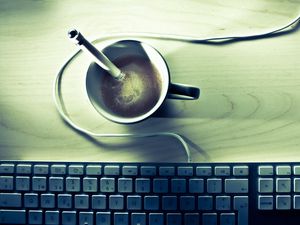 Preview wallpaper coffee, keyboard, desk
