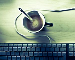 Preview wallpaper coffee, keyboard, desk
