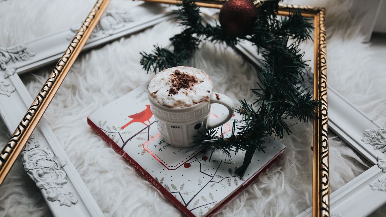 Wallpaper coffee, latte, chocolate, notebook, christmas