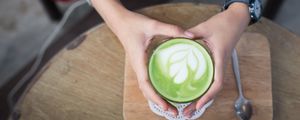 Preview wallpaper coffee, latte, mint, hands, foam