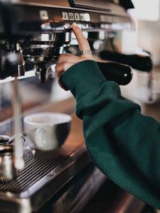 Preview wallpaper coffee machine, coffee, hand, barista, ring