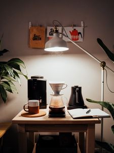 Preview wallpaper coffee machine, coffee, lamp, table, interior