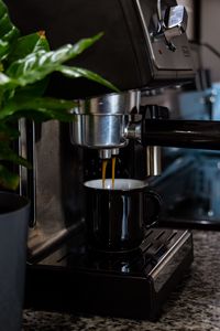 Preview wallpaper coffee machine, mug, coffee, leaves, plant