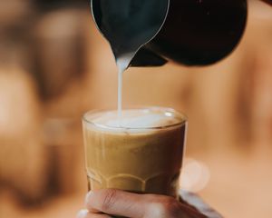 Preview wallpaper coffee, milk, glass, hand, drink