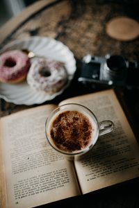 Preview wallpaper coffee, mug, book, donuts, dessert, camera