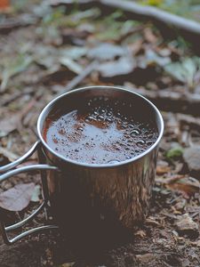 Preview wallpaper coffee, mug, foam, foliage