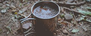 Preview wallpaper coffee, mug, foam, foliage