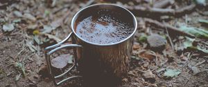 Preview wallpaper coffee, mug, foam, foliage