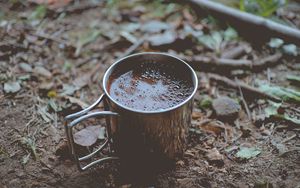 Preview wallpaper coffee, mug, foam, foliage