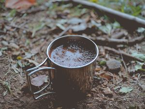 Preview wallpaper coffee, mug, foam, foliage