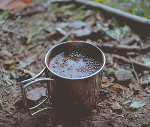 Preview wallpaper coffee, mug, foam, foliage