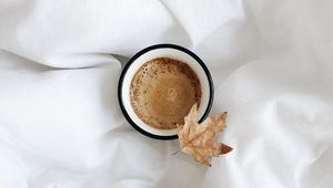 Preview wallpaper coffee, mug, leaf, maple, white
