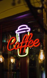 Preview wallpaper coffee, neon, signboard, word