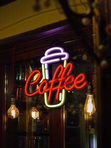 Preview wallpaper coffee, neon, signboard, word