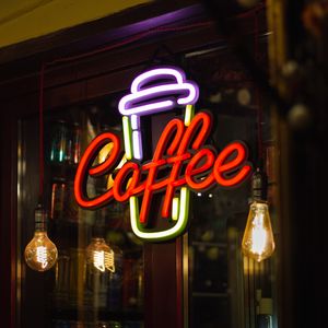 Preview wallpaper coffee, neon, signboard, word