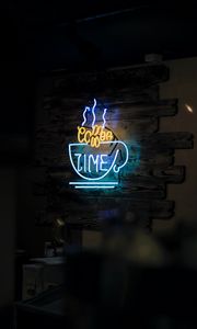 Preview wallpaper coffee, neon, text, glow, light