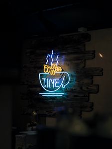 Preview wallpaper coffee, neon, text, glow, light