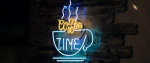 Preview wallpaper coffee, neon, text, glow, light