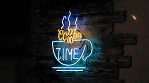 Preview wallpaper coffee, neon, text, glow, light
