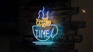 Preview wallpaper coffee, neon, text, glow, light