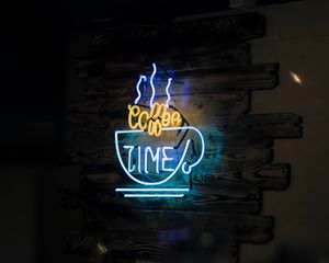 Preview wallpaper coffee, neon, text, glow, light