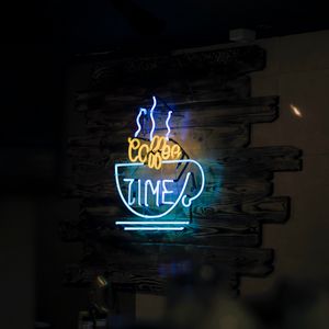Preview wallpaper coffee, neon, text, glow, light