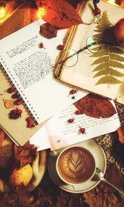 Preview wallpaper coffee, notebook, autumn, text, inscription