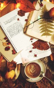 Preview wallpaper coffee, notebook, autumn, text, inscription