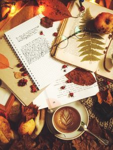 Preview wallpaper coffee, notebook, autumn, text, inscription